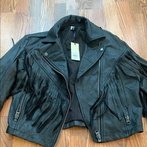Topshop Black Leather Moto Jacket Asymmetrical Zipper